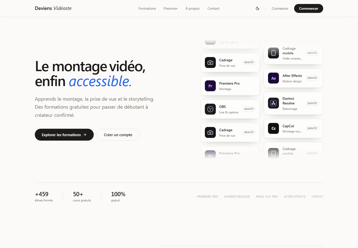 Page d’accueil de la plateforme Deviens Vidéaste
